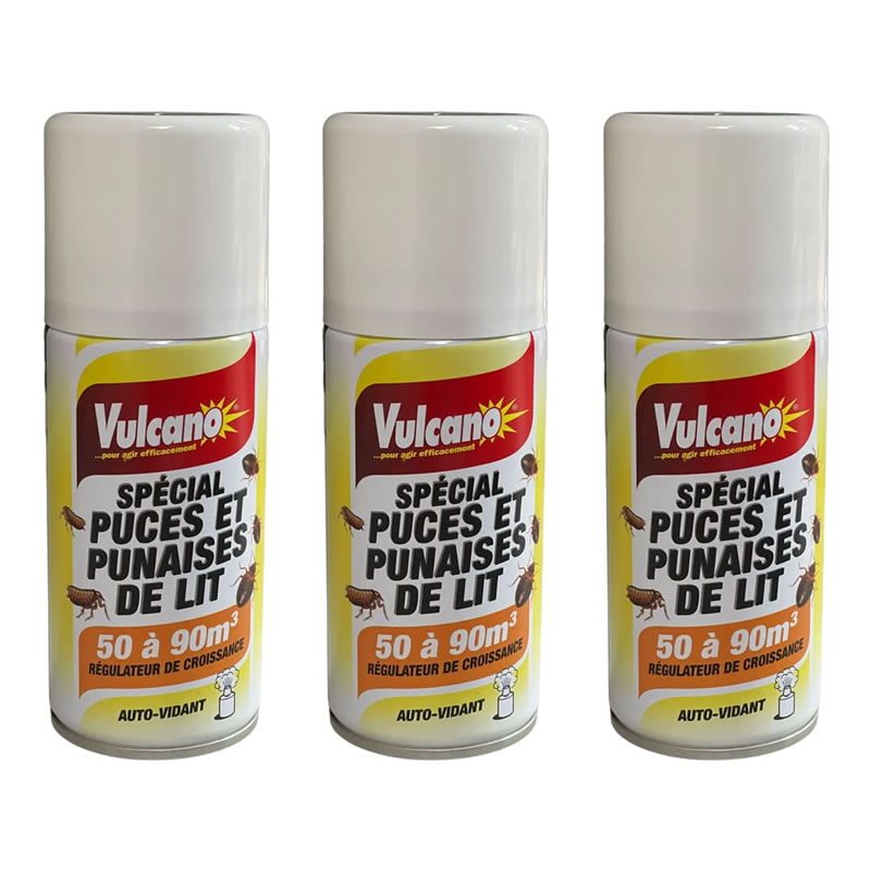 Insecticide Spécial Puces et punaises de lit, VULCANO - Lot de 3 aérosols auto-vidant de 150ml