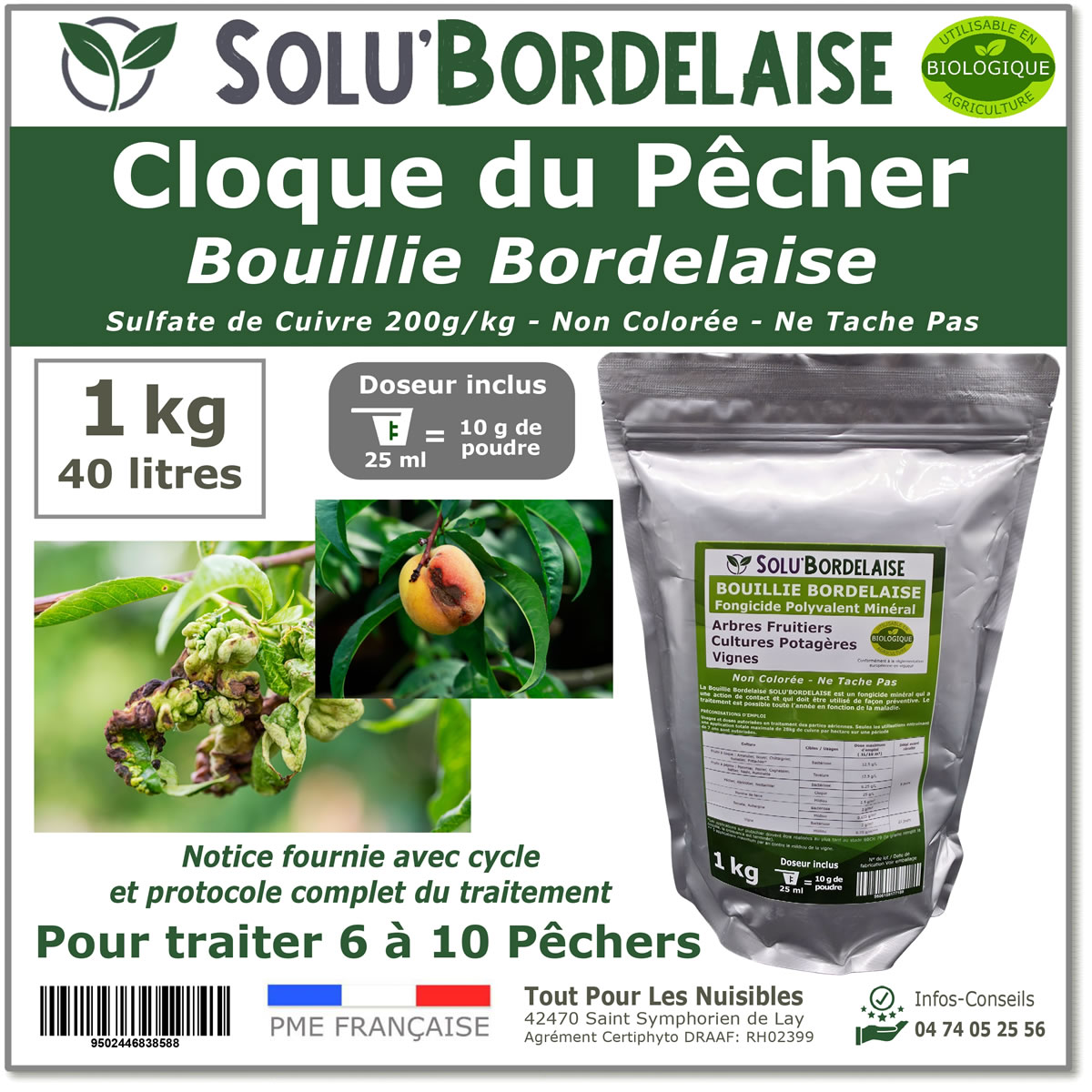 Bouillie Bordelaise Non Colorée spécial Cloque du Pêcher, SOLU