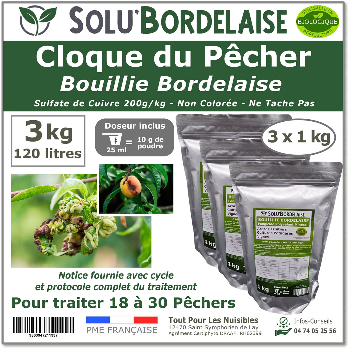 Bouillie Bordelaise Non Colorée spécial Cloque du Pêcher, SOLU