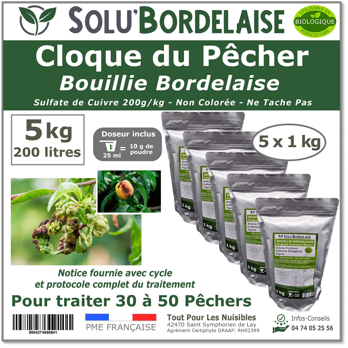 Bouillie Bordelaise Non Colorée spécial Cloque du Pêcher, SOLU