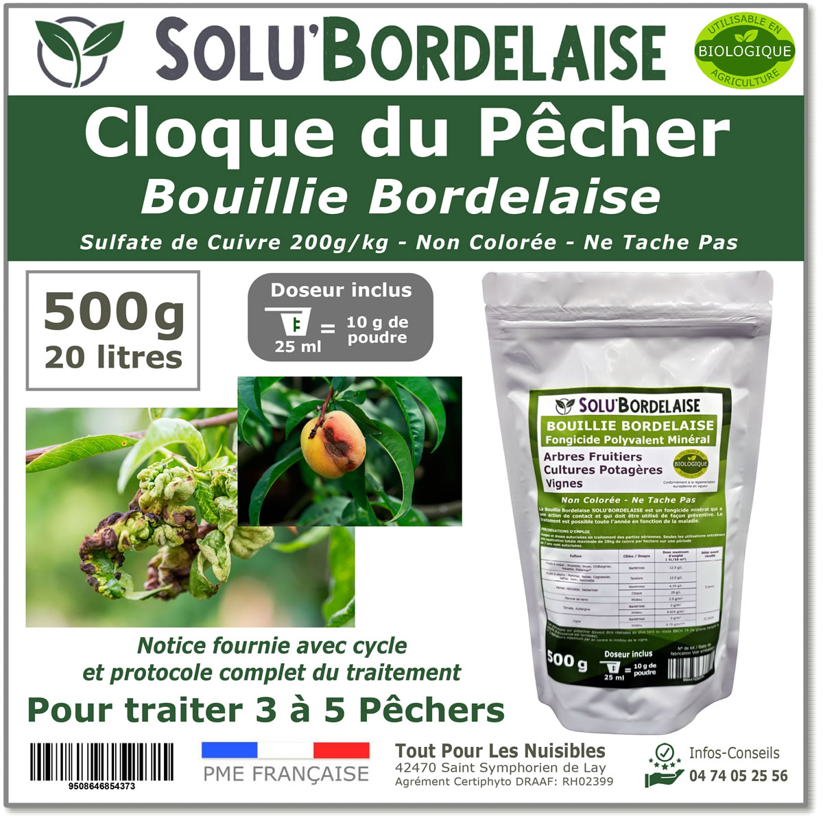Bouillie Bordelaise Non Colorée spécial Cloque du Pêcher, SOLU