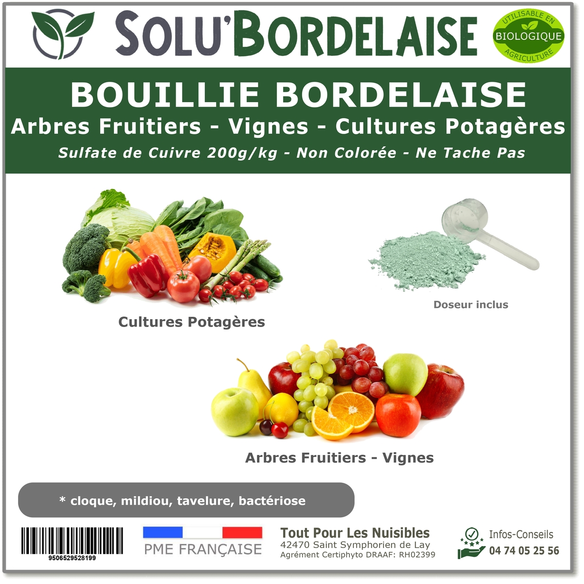 Bouillie Bordelaise Non Colorée Arbres Fruitiers, Cultures Potagères, Vignes, SOLU
