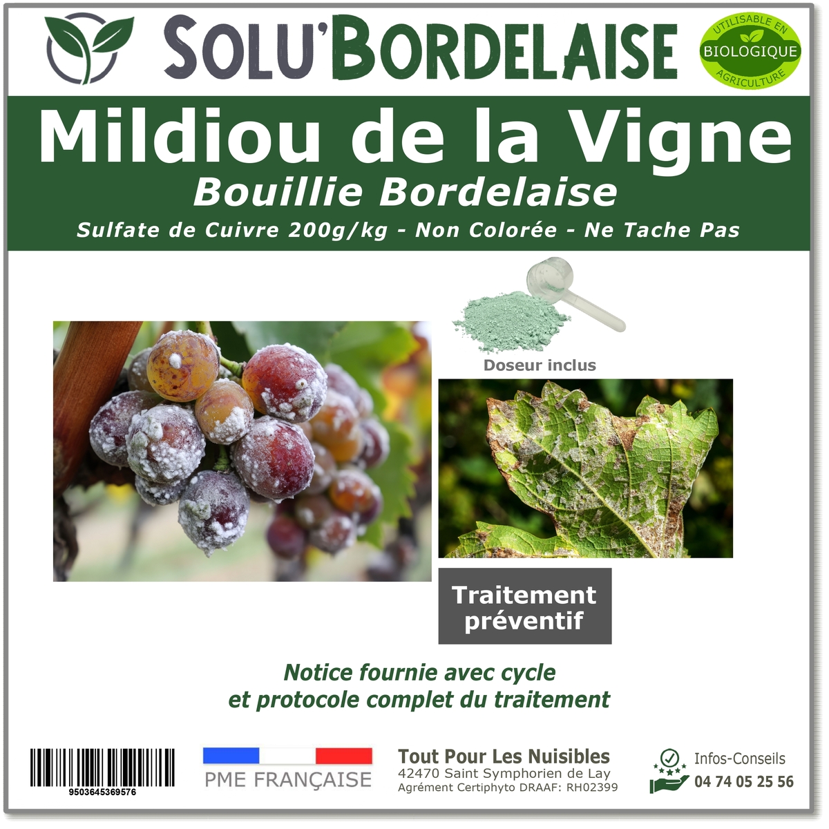 Bouillie Bordelaise Non Colorée spécial Mildiou de la vigne, SOLU