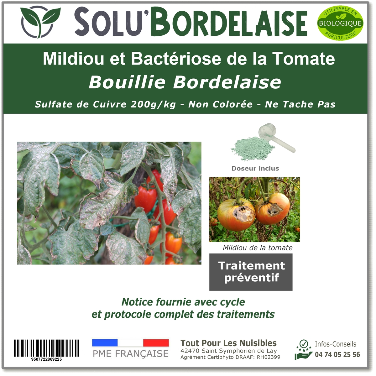 Bouillie Bordelaise Non Colorée spécial Mildiou et bactériose de la tomate, SOLU