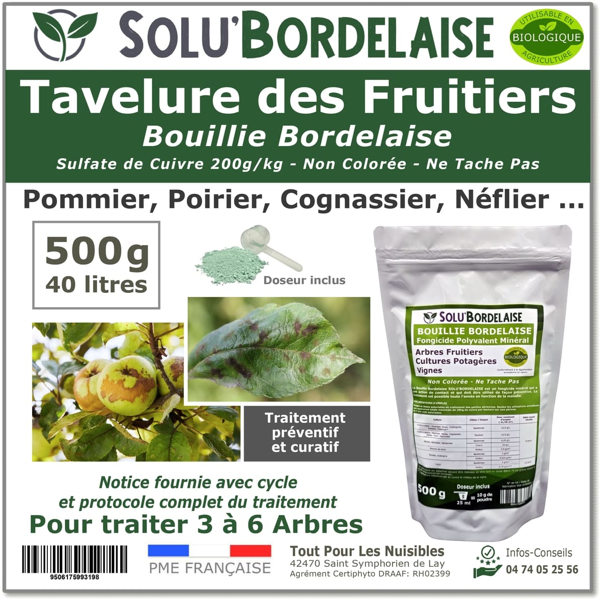 Bouillie Bordelaise Non Colorée spécial Tavelure des Fruitiers, SOLU