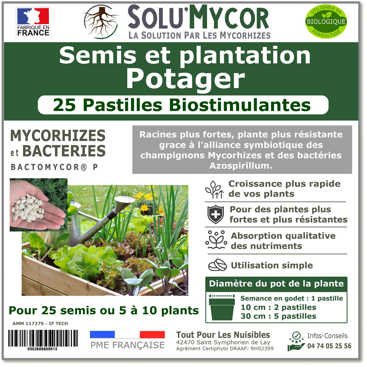 Pastilles biostimulantes MYCORHIZES et bactéries pour semis et plantation spécial potager, SOLU