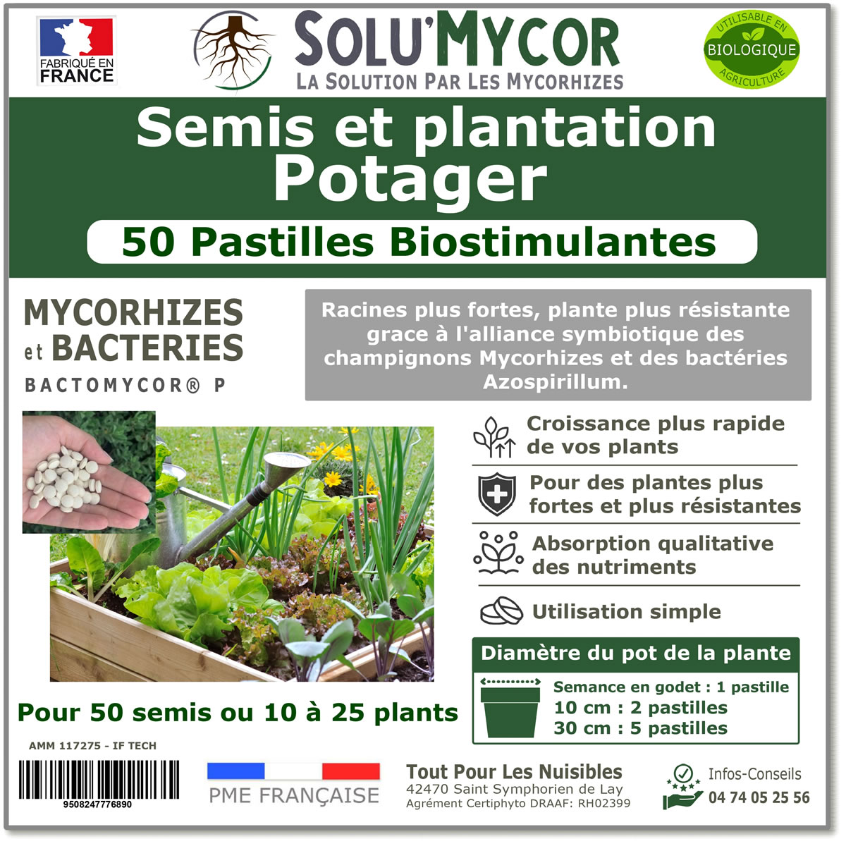 Pastilles biostimulantes MYCORHIZES et bactéries pour semis et plantation spécial potager, SOLU